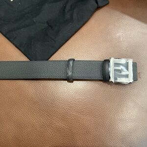 Fendi Black Leather Belt with Silver Buckle
